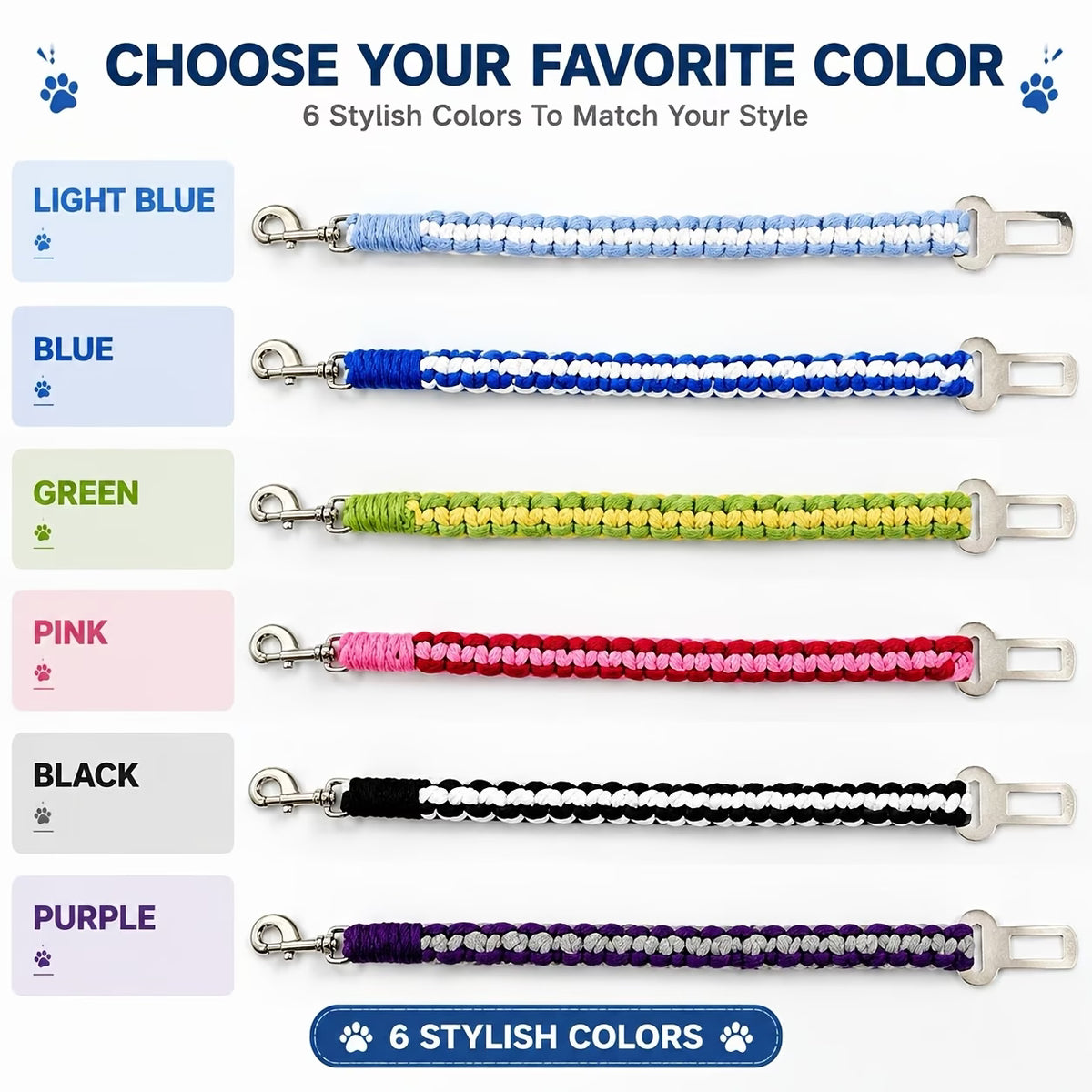 Braided Pet Car Seat Belt with Metal Clip