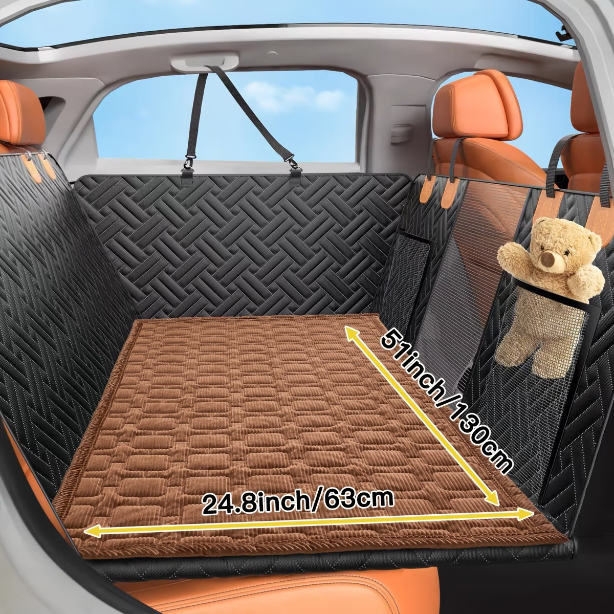 1pc Non-Slip Car Pet Mat with Rear Seat Extension