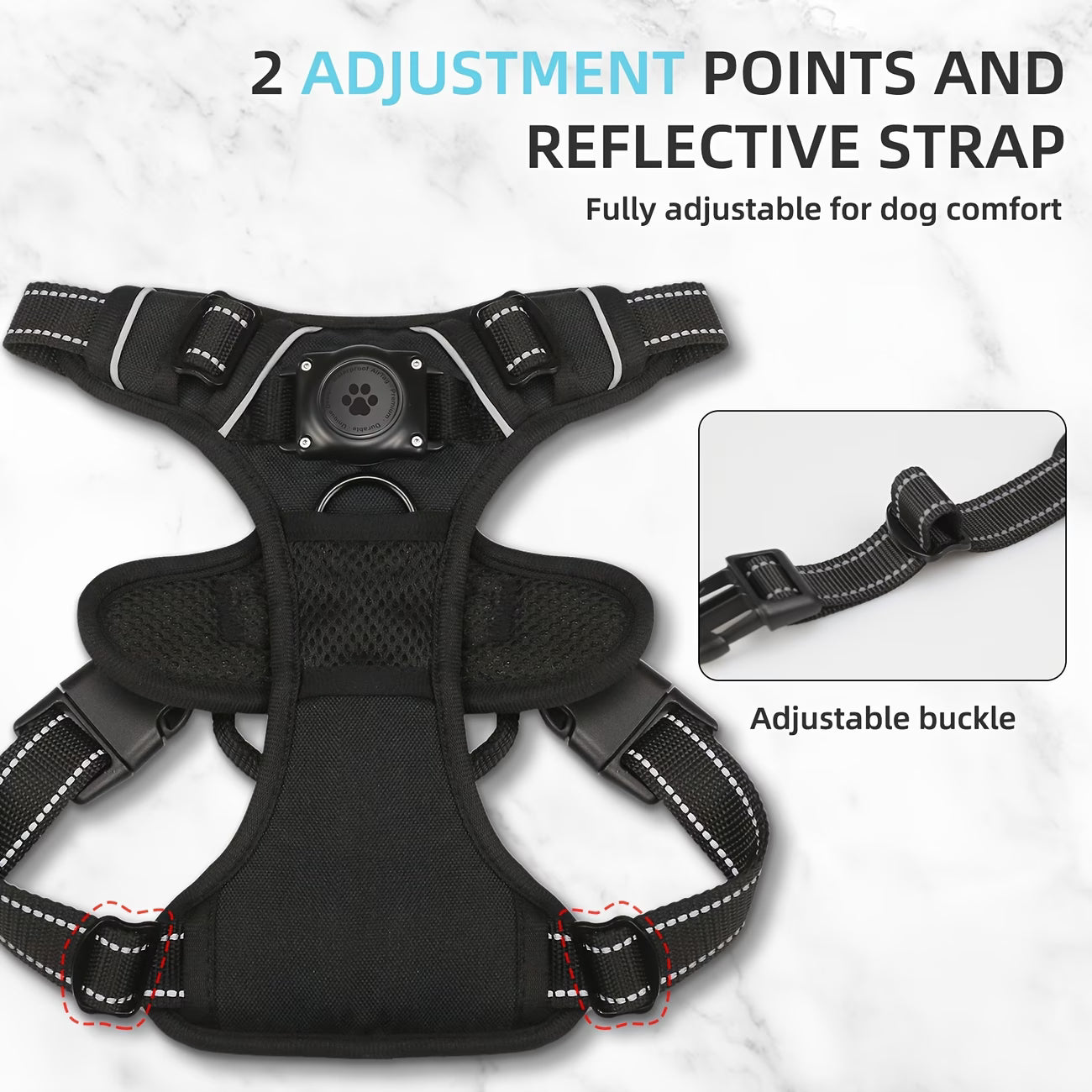 No-Pull Dog Harness with Airtag Holder - Reflective Vest, Choke-Free for Small to Large Dogs