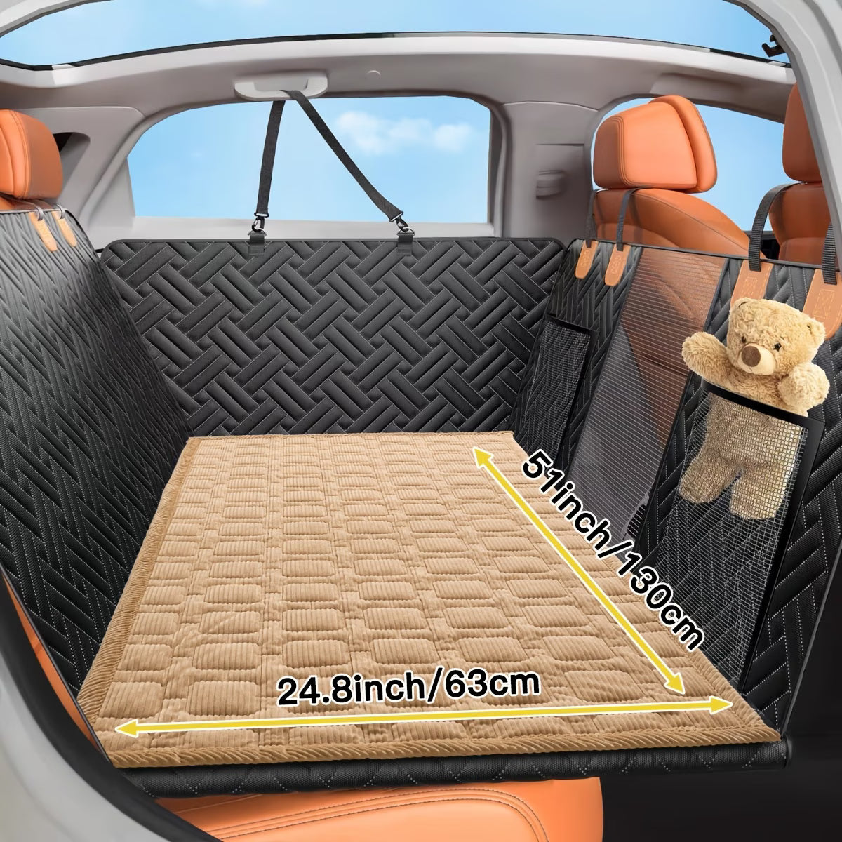 1pc Non-Slip Car Pet Mat with Rear Seat Extension