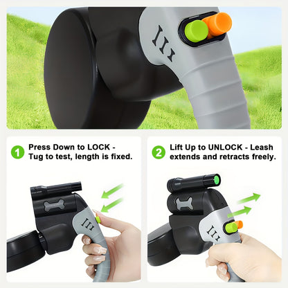 2-in-1 Heavy-Duty Retractable Dog Leash, Dual Head System with Quick-Lock & Tangle-Free Automatic