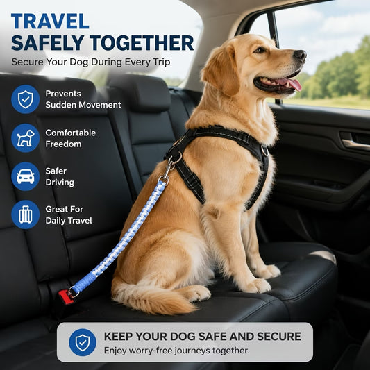 Braided Pet Car Seat Belt with Metal Clip