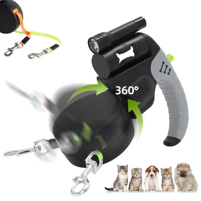 2-in-1 Heavy-Duty Retractable Dog Leash, Dual Head System with Quick-Lock & Tangle-Free Automatic