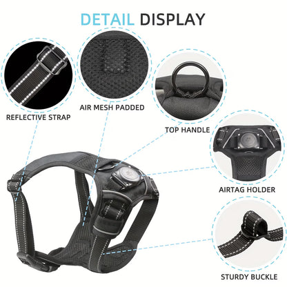No-Pull Dog Harness with Airtag Holder - Reflective Vest, Choke-Free for Small to Large Dogs