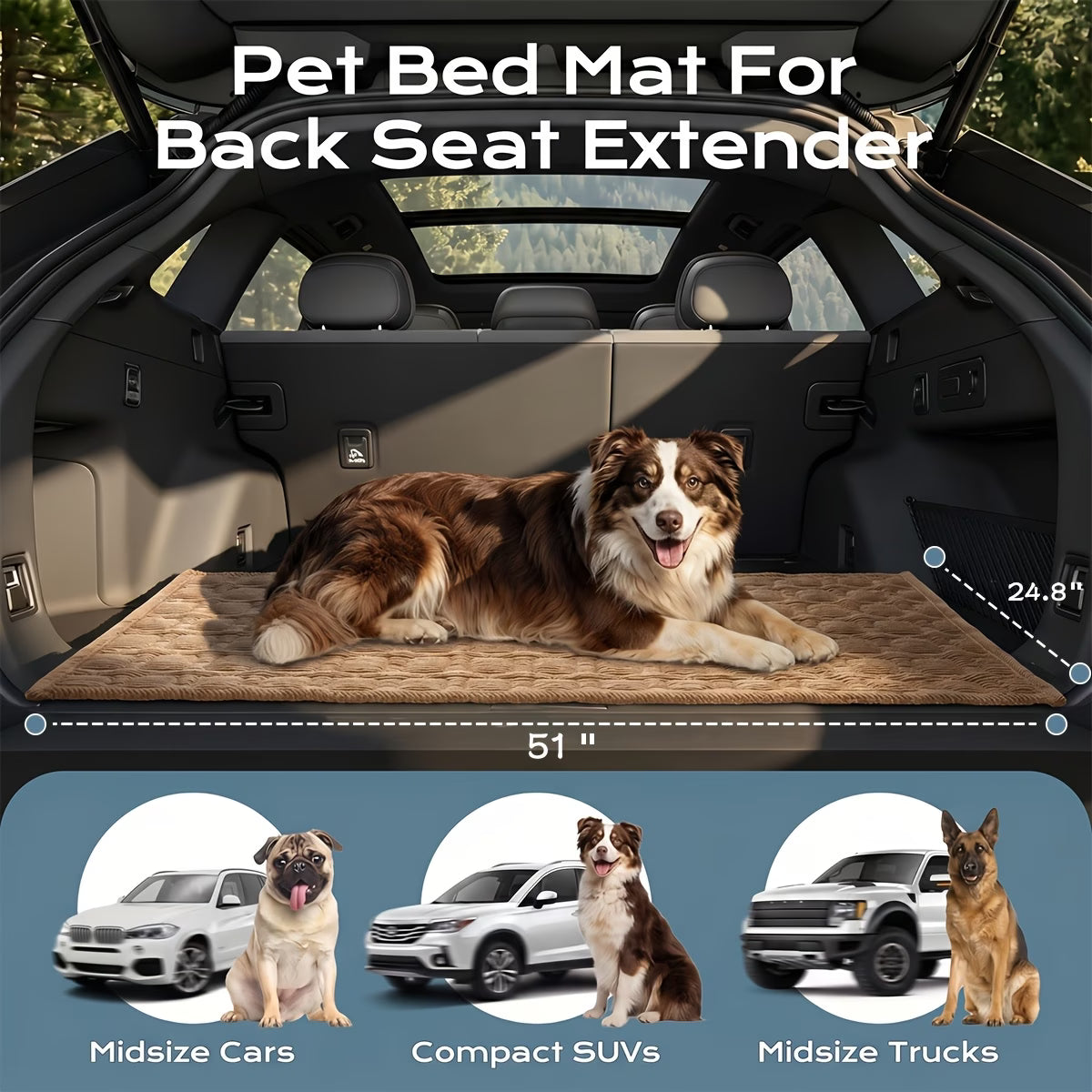1pc Non-Slip Car Pet Mat with Rear Seat Extension