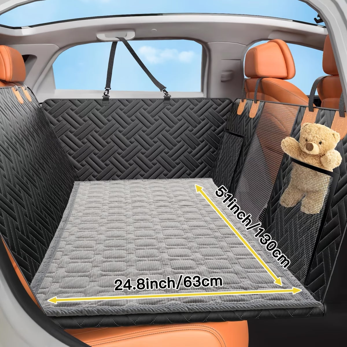1pc Non-Slip Car Pet Mat with Rear Seat Extension