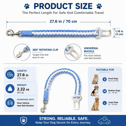 Braided Pet Car Seat Belt with Metal Clip
